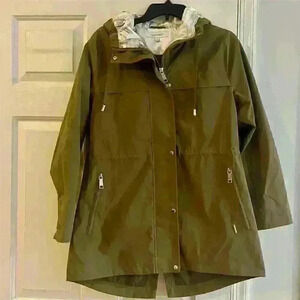 Nine West Women's Hooded Rain Coat Olive Green Size S Casual Spring